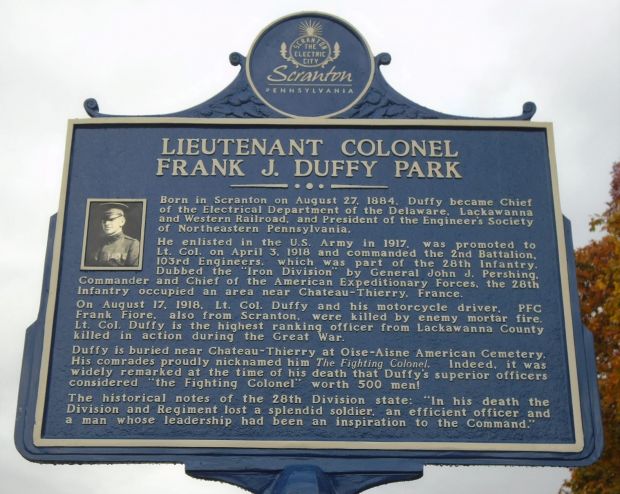 LIEUTENANT COLONEL FRANK J. DUFFY PARK MEMORIAL MARKER