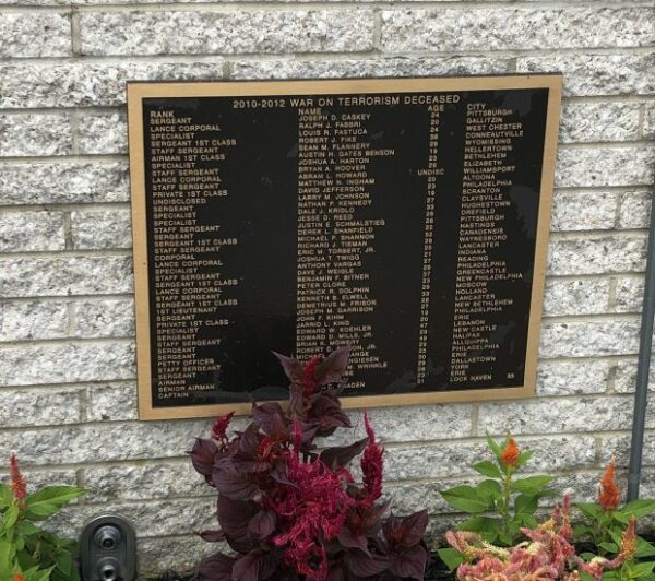 2010-2012 WAR ON TERRORISM DECREASED MEMORIAL PLAQUE