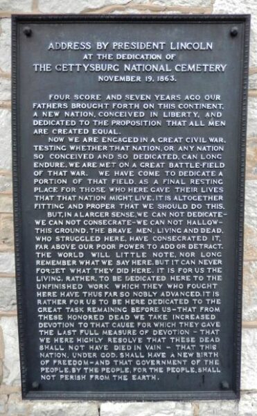 WINCHESTER NATIONAL CEMETERY ADDRESS BY PRESIDENT LINCOLN MEMORIAL PLAQUE