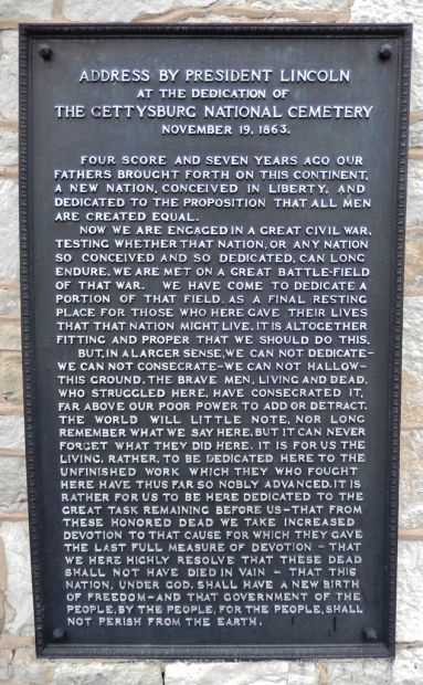 WINCHESTER NATIONAL CEMETERY ADDRESS BY PRESIDENT LINCOLN MEMORIAL PLAQUE