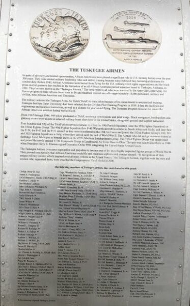 THE TUSKEGEE AIRMAN WAR MEMORIAL PLAQUE