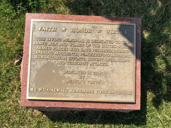 FAITH HONOR VIRTUE PEACE TIME SACRIFICE MEMORIAL TREE PLAQUE