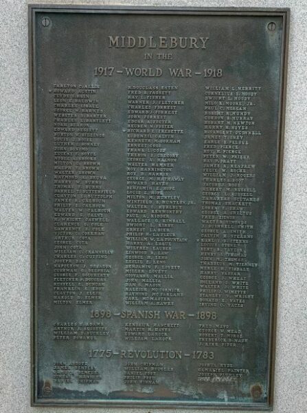 MIDDLEBURY WAR VETERANS MEMORIAL PLAQUE