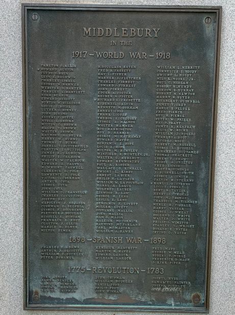 MIDDLEBURY WAR VETERANS MEMORIAL PLAQUE