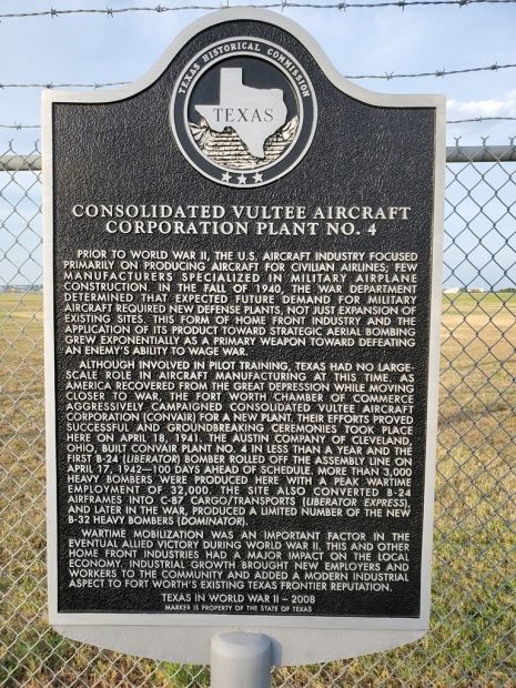 CONSOLIDATED VULTEE AIRCRAFT PLANT NO. 4 WAR MEMORIAL MARKER