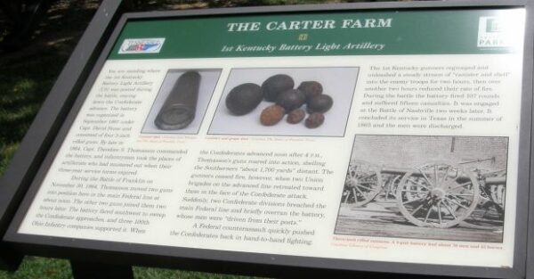 THE CARTER FARM 1ST KENTUCKY LIGHT ARTILLERY BATTERY MEMORIAL PANEL