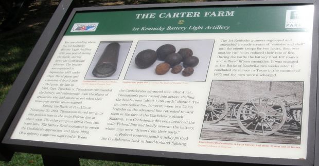 THE CARTER FARM 1ST KENTUCKY LIGHT ARTILLERY BATTERY MEMORIAL PANEL