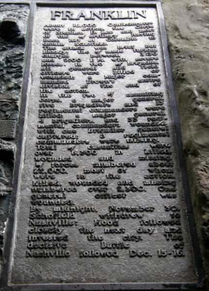 BATTLE OF FRANKLIN WAR MEMORIAL PLAQUE LEFT SIDE