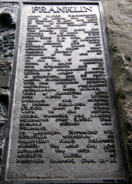 BATTLE OF FRANKLIN WAR MEMORIAL PLAQUE LEFT SIDE