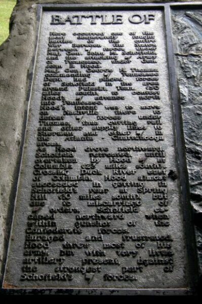 BATTLE OF FRANKLIN WAR MEMORIAL PLAQUE RIGHT SIDE