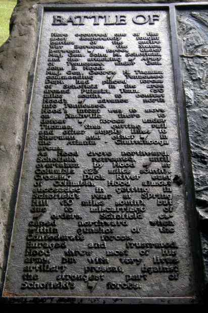 BATTLE OF FRANKLIN WAR MEMORIAL PLAQUE RIGHT SIDE