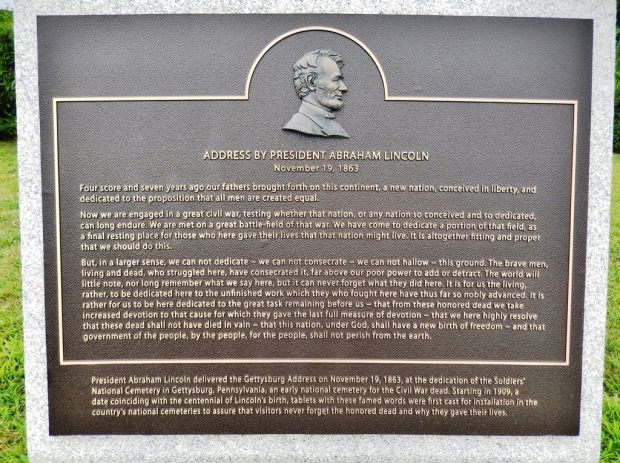 RHODE ISLAND VETERANS MEMORIAL CEMETERY ADDRESS BY PRESIDENT ABRAHAM LINCOLN MEMORIAL PLAQUE