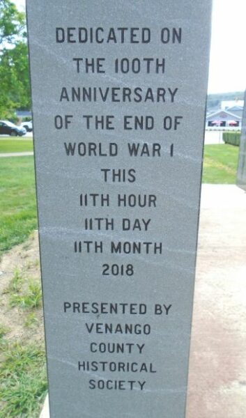 VENANGO COUNTY WORLD WAR I VETERANS MEMORIAL DEDICATION STONE