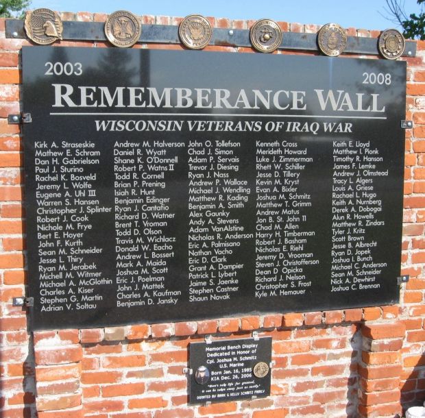 REMEMBRANCE WALL WISCONSIN VETERANS OF IRAQ WAR MEMORIAL PLAQUE