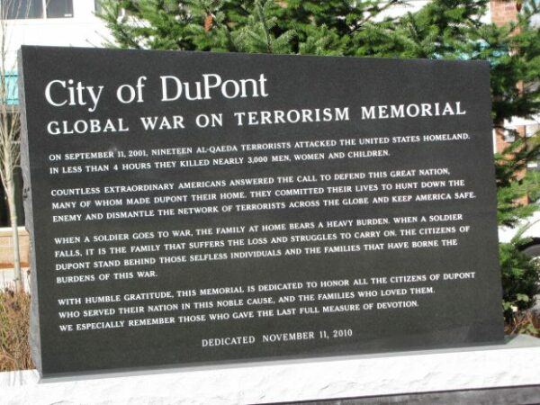 CITY OF DUPONT GLOBAL WAR ON TERRORISM MEMORIAL LEFT STONE