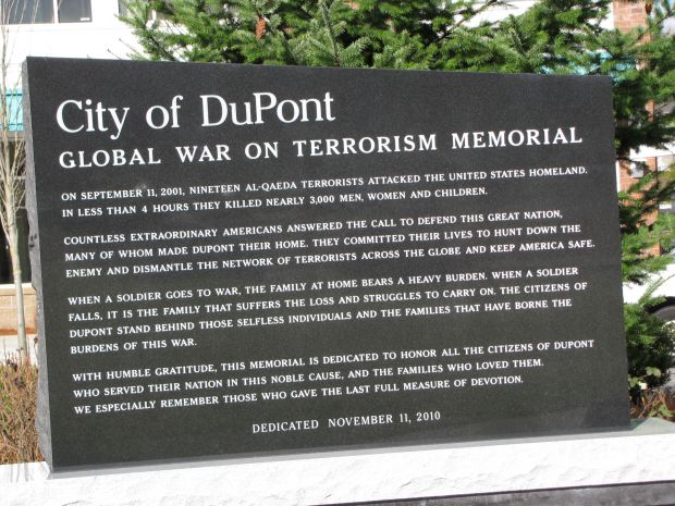 CITY OF DUPONT GLOBAL WAR ON TERRORISM MEMORIAL LEFT STONE