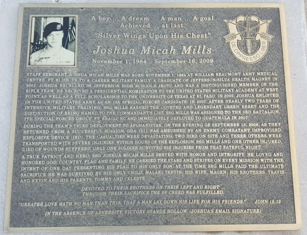 JOSHUA MICAH MILLS WAR MEMORIAL PLAQUE