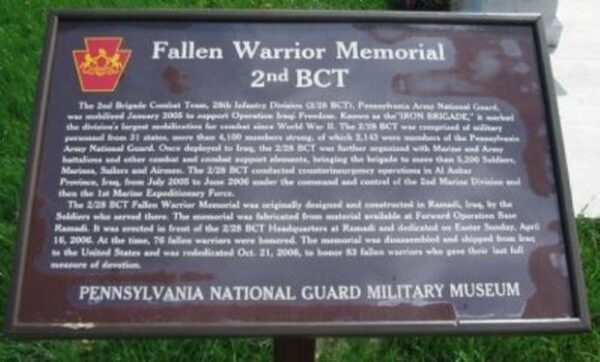 FALLEN WARRIOR MEMORIAL 2ND BCT MEMORIAL PLAQUE