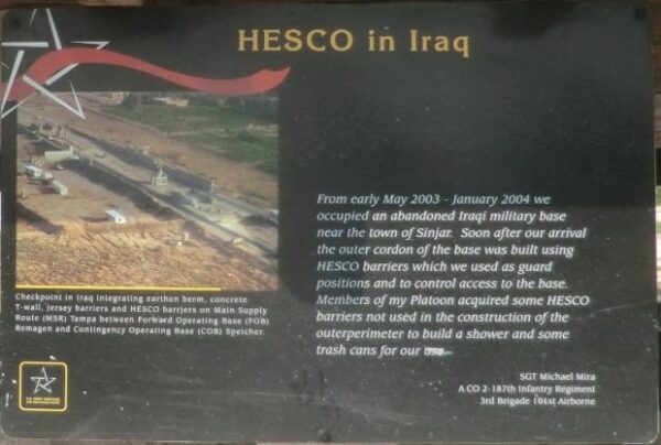 HESCO IN IRAQ WAR MEMORIAL PLAQUE