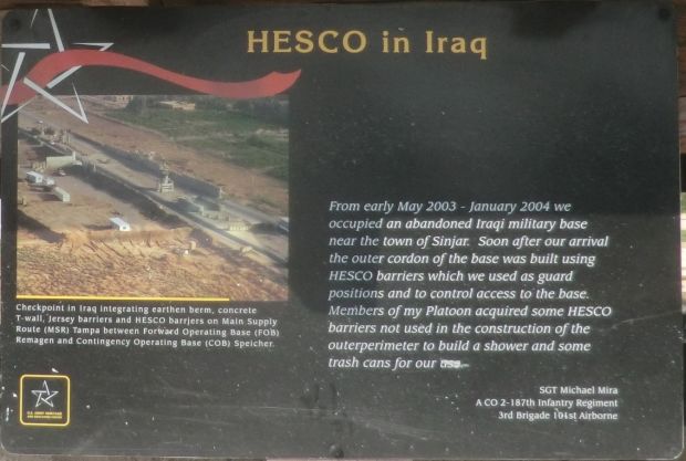 HESCO IN IRAQ WAR MEMORIAL PLAQUE