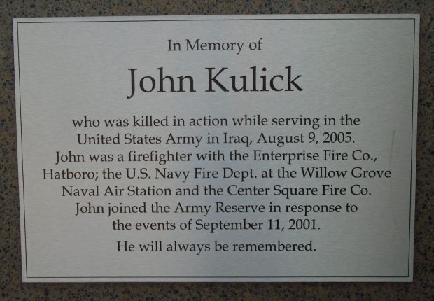 IN MEMORY OF JOHN KULICK WAR MEMORIAL PLAQUES