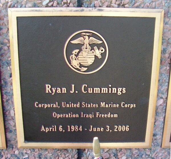 RYAN J. CUMMINGS WAR MEMORIAL PLAQUE