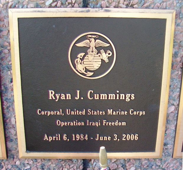 RYAN J. CUMMINGS WAR MEMORIAL PLAQUE