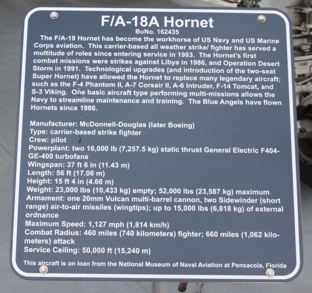 F/A-18A HORNET WAR MEMORIAL AIRCRAFT PLAQUE