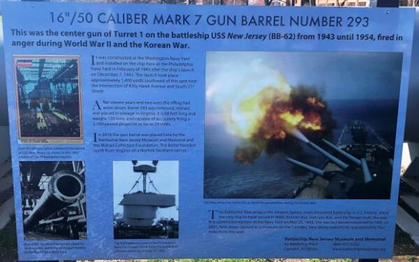 16″/50 CALIBER MARK 7 GUN BARREL NUMBER 293 MEMORIAL PLAQUE