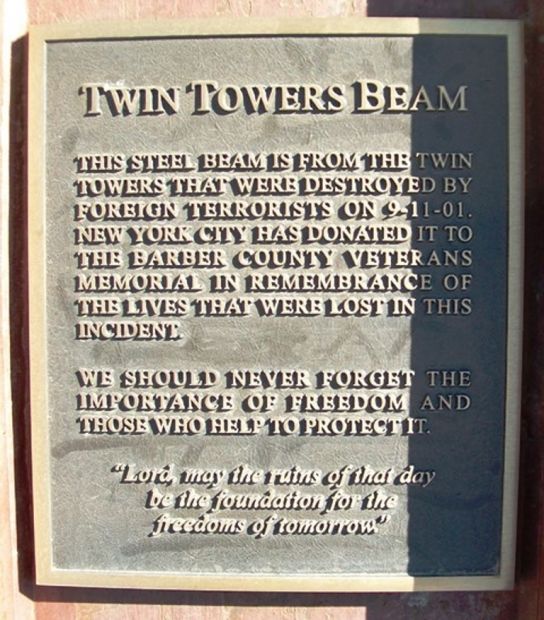 BARBER COUNTY TWIN TOWERS BEAM PLAQUE