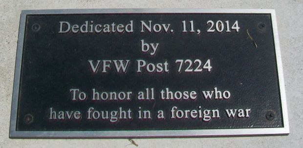 VFW POST 7224 WAR VETERANS MEMORIAL PLAQUE