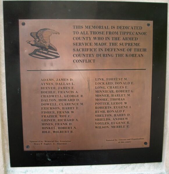 TIPPECANOE COUNTY ALL WARS MEMORIAL PLAQUE E