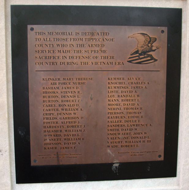 TIPPECANOE COUNTY ALL WARS MEMORIAL PLAQUE D