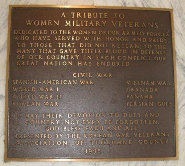 TUOLUMNE COUNTY WOMEN MILITARY VETERANS MEMORIAL PLAQUE
