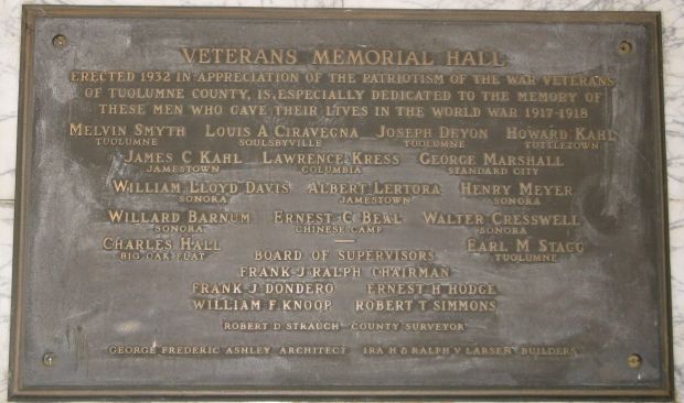 TUOLUMNE COUNTY VETERANS MEMORIAL BUILDING PLAQUE B
