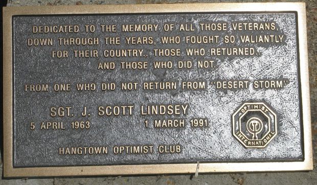 SGT. J. SCOTT LINDAY MEMORIAL FLAG POLE PLAQUE
