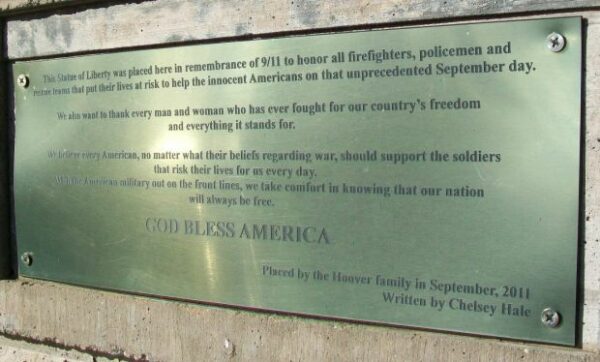 PHILADELPHIA, NY REPLICA OF THE STATUE OF LIBERTY MEMORIAL PLAQUE