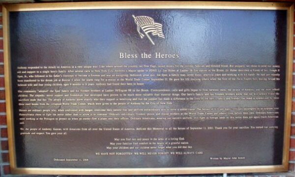 CITY OF ANTHONY SEPTEMBER 11, 2001 MEMORIAL PLAQUE C