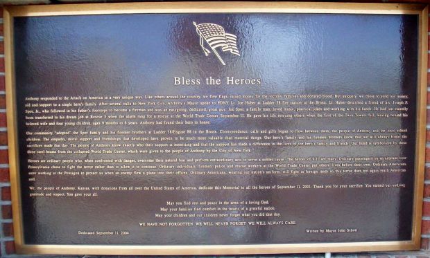 CITY OF ANTHONY SEPTEMBER 11, 2001 MEMORIAL PLAQUE C
