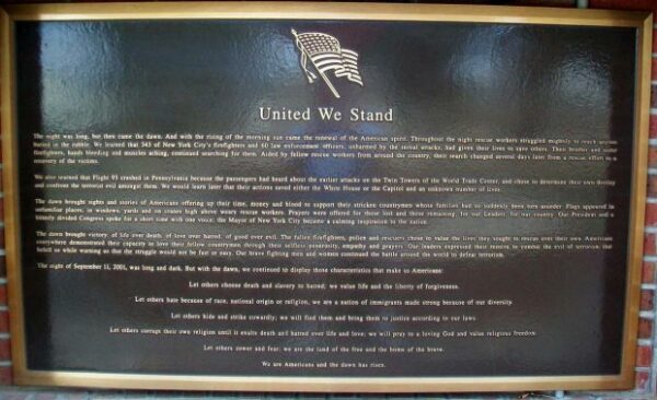 CITY OF ANTHONY SEPTEMBER 11, 2001 MEMORIAL PLAQUE B