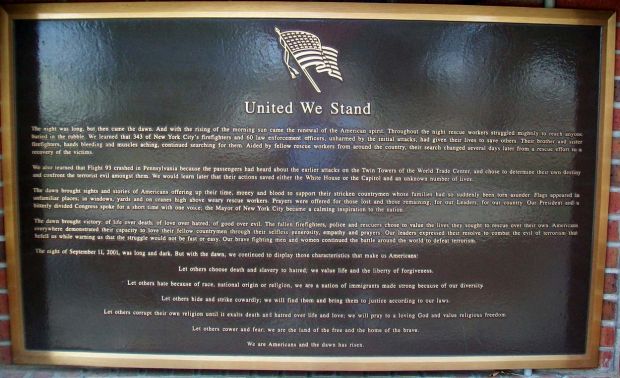 CITY OF ANTHONY SEPTEMBER 11, 2001 MEMORIAL PLAQUE B