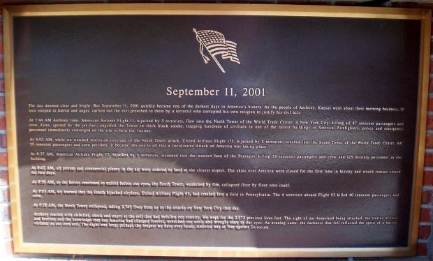 CITY OF ANTHONY SEPTEMBER 11, 2001 MEMORIAL PLAQUE A