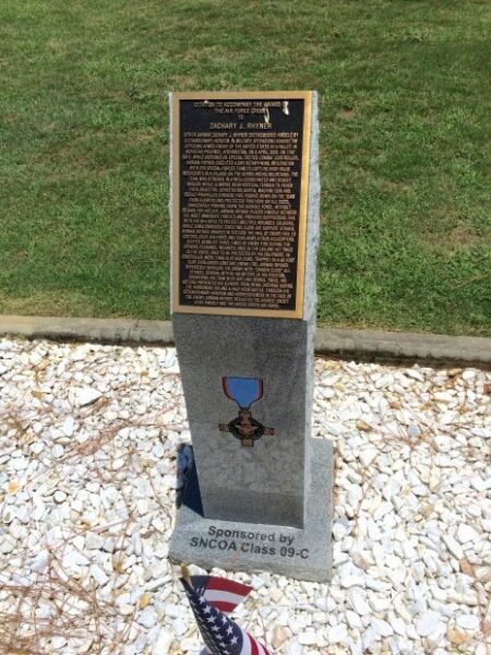 ZACHARY J. RHYNER AIR FORCE CROSS CITATION MEMORIAL PLAQUE