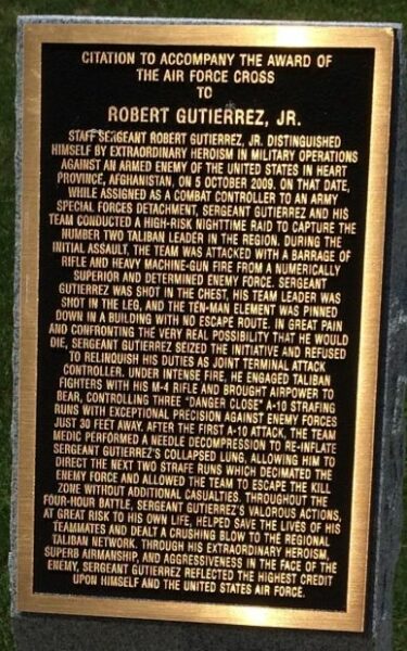 ROBERT GUTIERREZ, JR. AIR FORCE CROSS CITATION MEMORIAL PLAQUE
