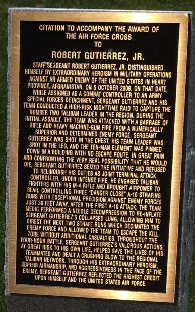 ROBERT GUTIERREZ, JR. AIR FORCE CROSS CITATION MEMORIAL PLAQUE