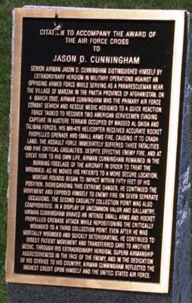 JASPON D.CUNNINGHAM AIR FORCE CROSS CITATION MEMORIAL PLAQUE
