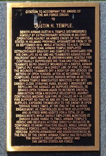 DUSTIN H. TEMPLE AIR FORCE CROSS CITATION MEMORIAL PLAQUE