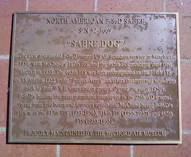 NORTH AMERICAN F-86D SABRE MEMORIAL AIRCRAFT PLAQUE