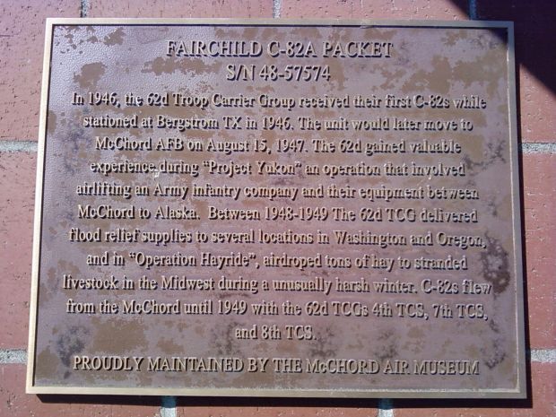 FAIRCHILD C-82A PACKET MEMORIAL AIRCRAFT PLAQUE