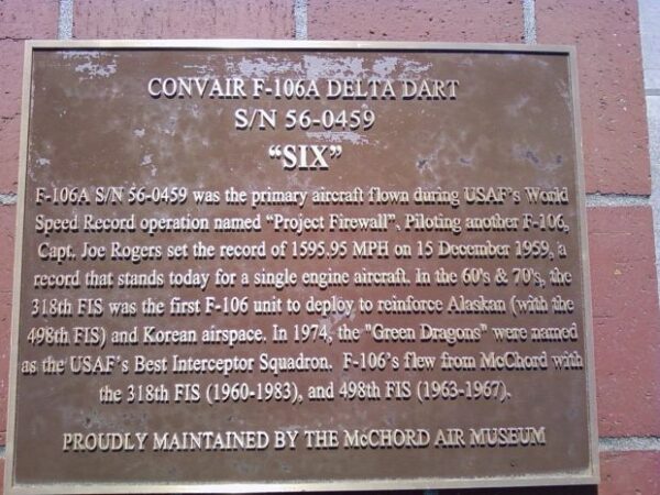 CONVAIR F-106A DELTA DART MEMORIAL AIRCRAFT PLAQUE
